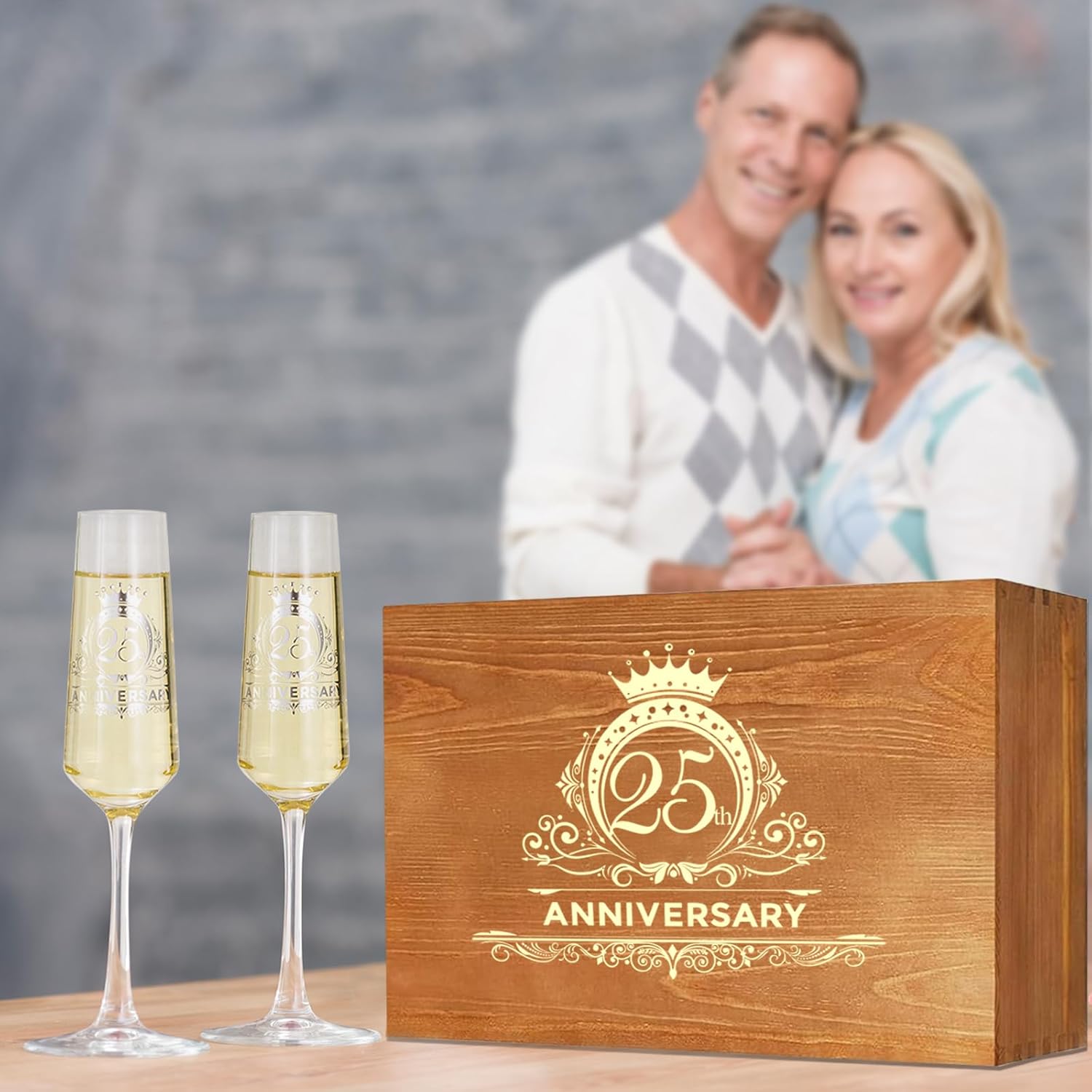 25th Anniversary Champagen Flutes Wedding Gifts for Couple, 25th Birthday Anniversary Decorations, Silver Cake Cutting Set for Wedding 25th Anniversary Presents