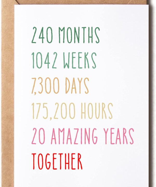20Th Anniversary Card - Funny 20 Years Wedding Anniversary Cards - Tenth Anniversary Card For Him Her - Gift Perfect For Husband Wife, 5 x 7 inches
