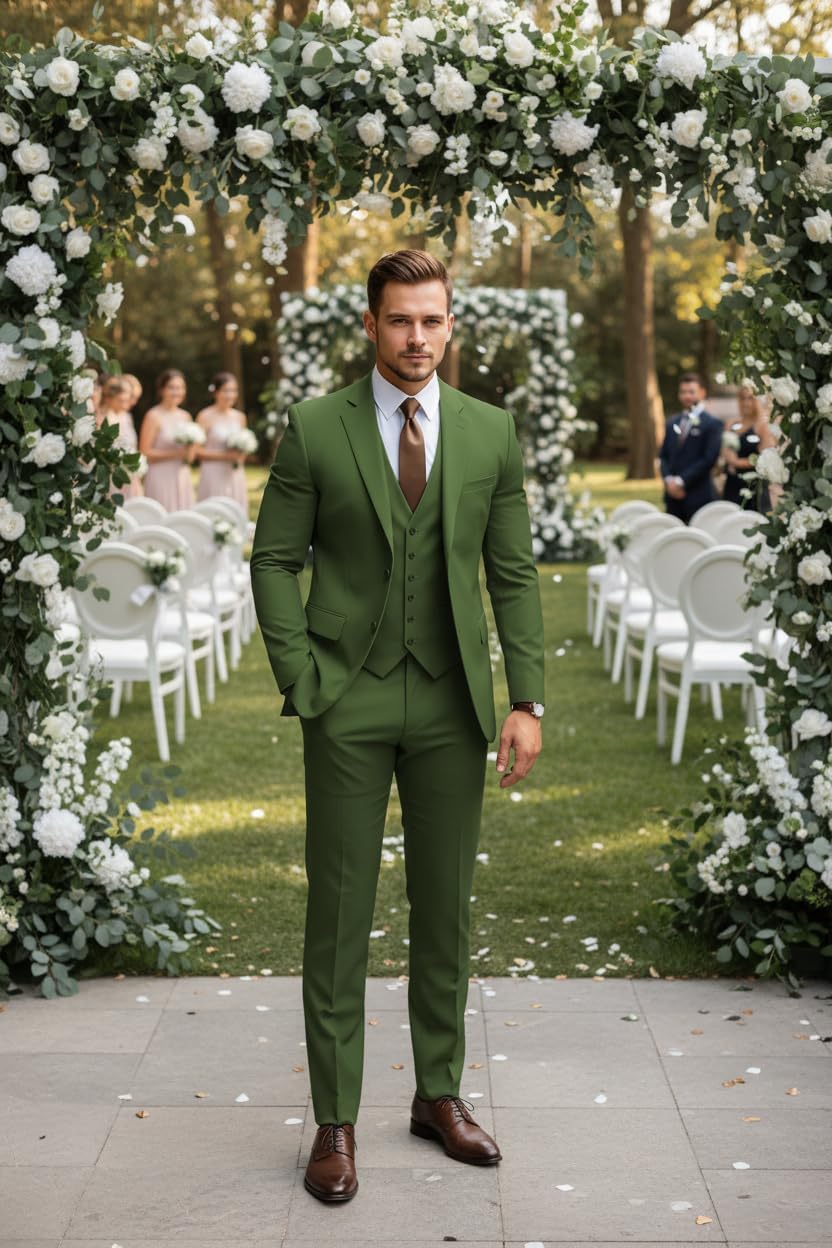 MoranX Business Men Suits Regular Fit 3 Piece Tuxedos Notch Lapel Blazer Vest Pants for Wedding Grooms