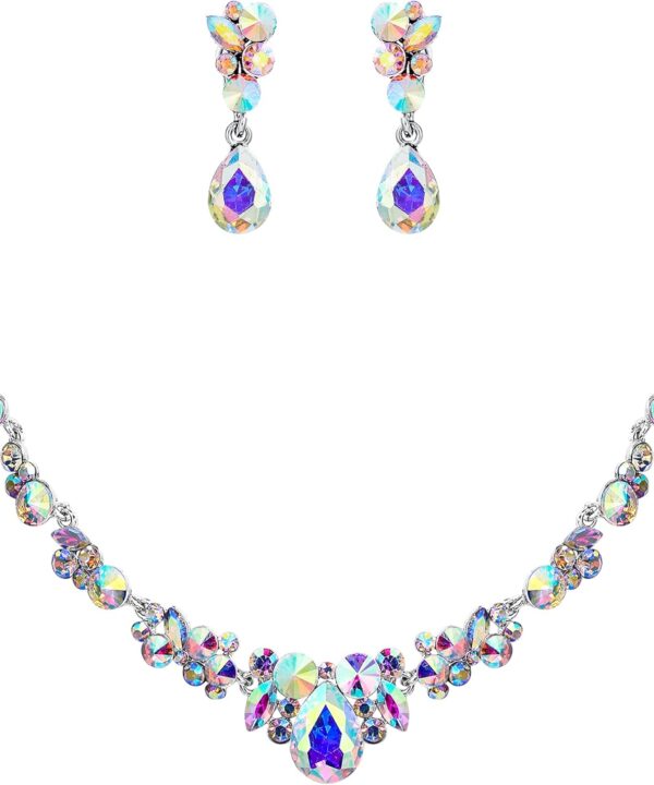 EVER FAITH Rhinestone Crystal Elegant Bridal Floral Teardrop Necklace Earrings Set