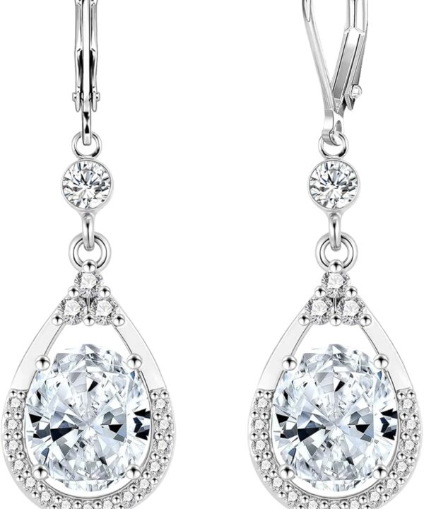 Sterling Silver Drop Earrings for Women Trendy Leverback Silver Dangle Earrings with Cubic Zirconia Charm Dangle Drop Earring Jewelry Hypoallergenic