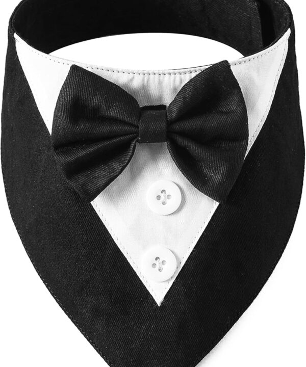 ADOGGYGO Formal Dog Tuxedo, Wedding Dog Bandana Collar with Bowtie, Adjustable Pet Birthday Wedding Tux Outfit for Medium Dogs (M, Black)