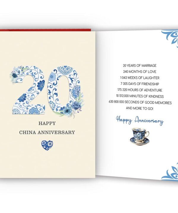 20th Anniversary Card,20th Anniversary Decorations,20 Year Wedding Anniversary Card Gift,Happy China Anniversary,8x5.3 Inches,Double-Sided