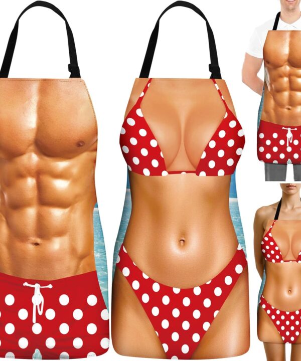 2 Pack Funny Cooking Aprons for Women Men Chef Waterproof Couples Aprons with Adjustable Straps for Holidays Gifts