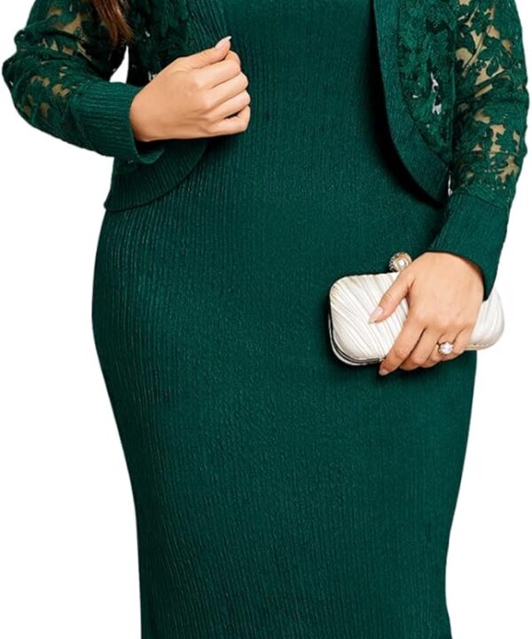 ZOMVA 1X-4X Plus Size Mother of The Bride Groom Dresses with Jacket Elegant Lace Maxi Dress 2 Piece Set Formal Wedding Guest