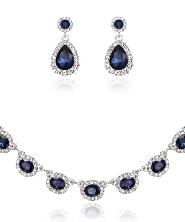 Crysdue Bridal Wedding Jewelry for Women Oval Teardrop Rhinestone Crystal Collar Necklace Pierced Dangle Earrings Set for Prom Party