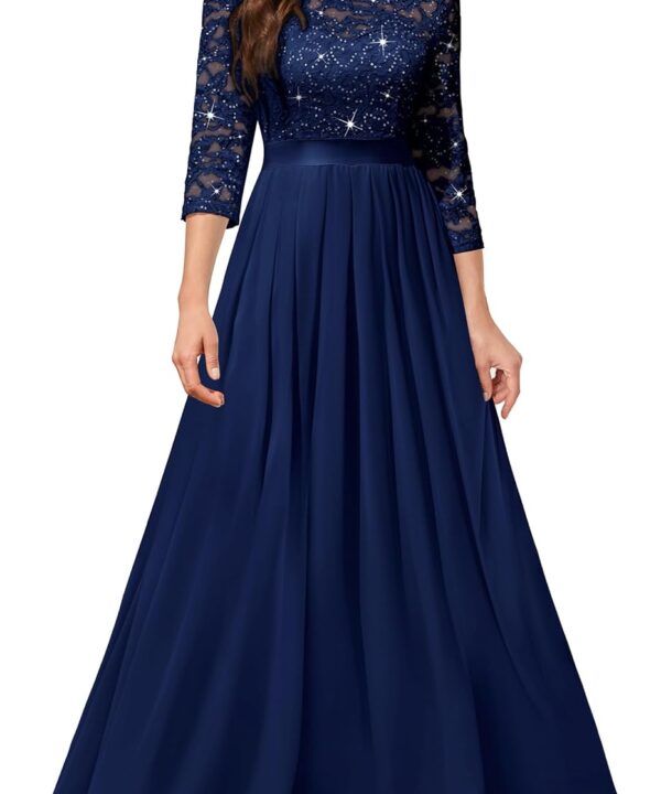 Miusol Women's Classy Scoop Neck Sequined Floral Lace Home Coming Party Maxi Dress