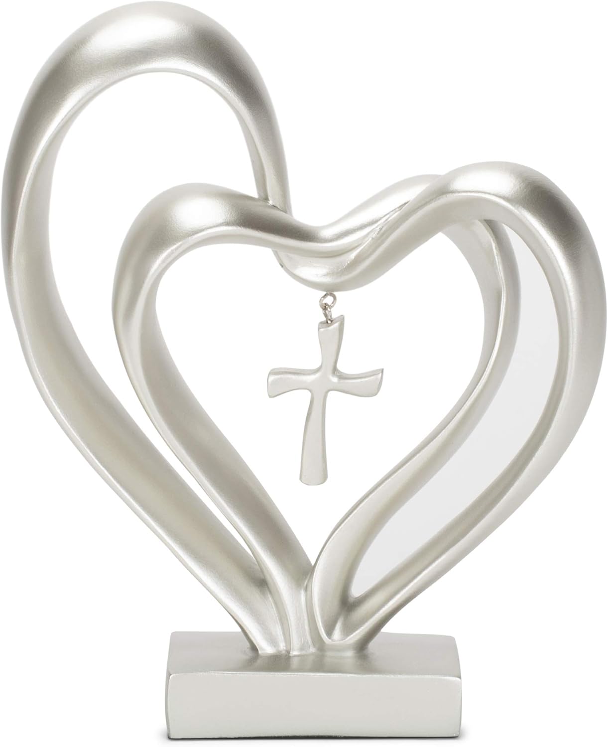Marriage Takes Three Matte Silver Finish 13X8 inch Cross in Middle of Hearts Tabletopper