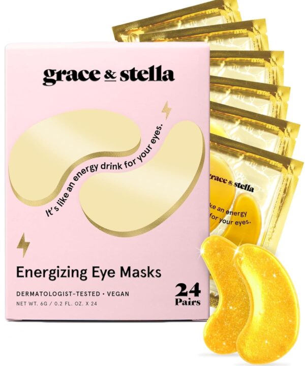 grace & stella Award Winning Under Eye Mask - Valentines Day Gifts for Mom, Gel Eye Patches for Dark Circles, Puffy Eyes, Undereye Bags - Vegan - Self Care Gifts for Women (24 Pairs, Gold)