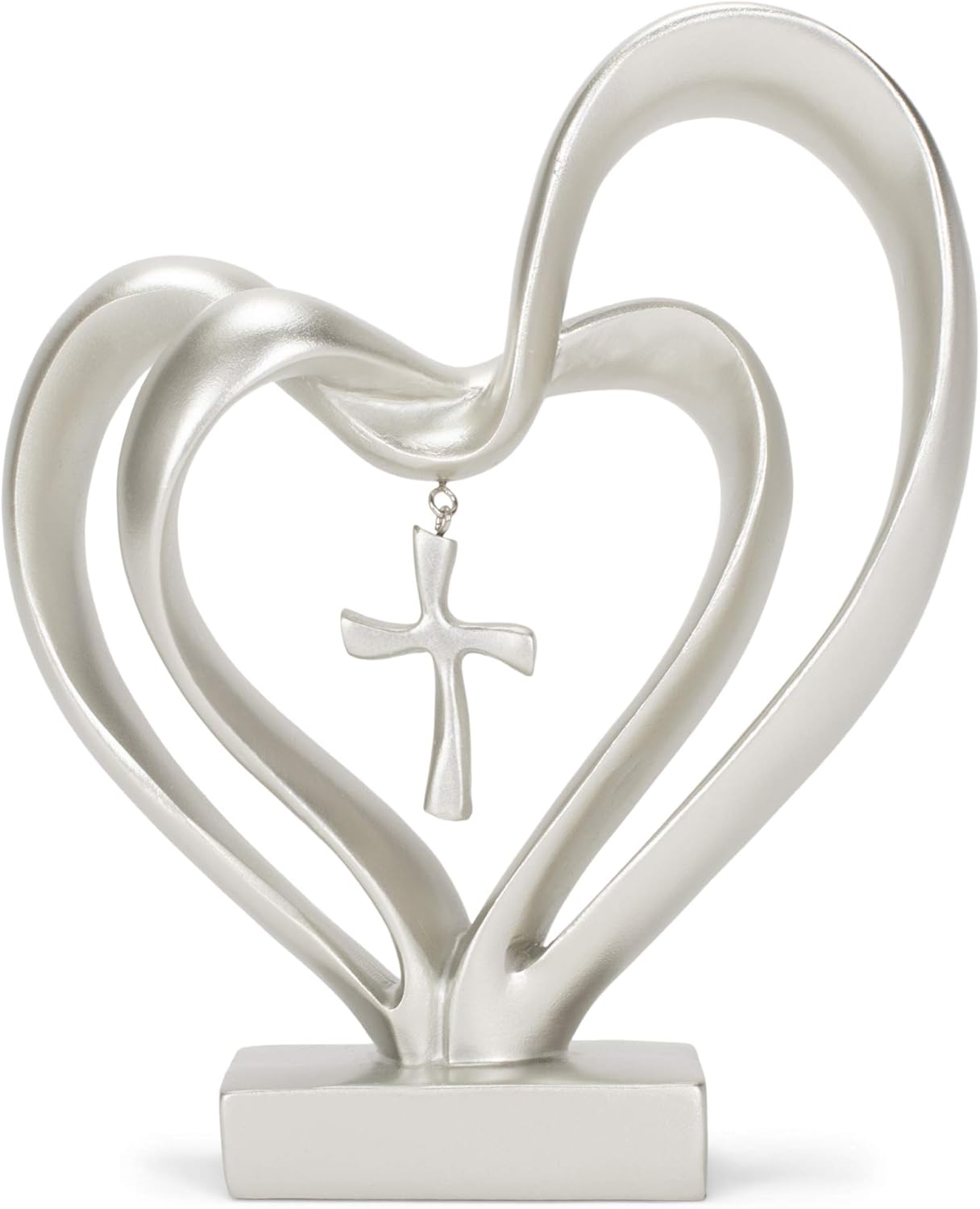 Marriage Takes Three Matte Silver Finish 13X8 inch Cross in Middle of Hearts Tabletopper