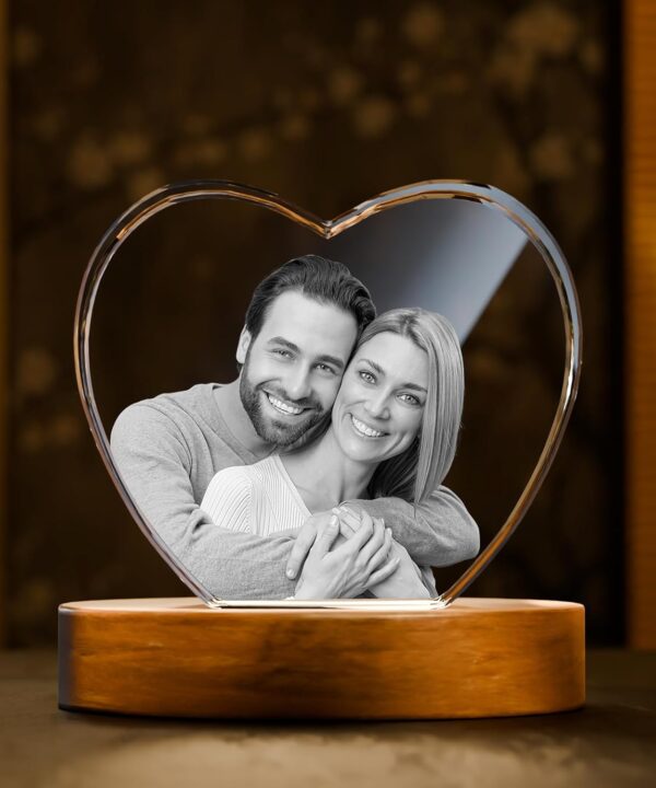 Artmosphere 3D Crystal Photo, Valentines Day Personalized Gifts for Women, Wife, Men, Her, Him, Great V-Day Custom Gift With Your Own Photo, Customized Glass 3D Laser Etched Picture Wedding - Heart