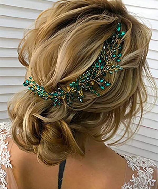 Denifery Emerald Wedding Hair Piece Green Hair Vine Bridal Gold Jewelry Headpiece Wedding Hair Accessories