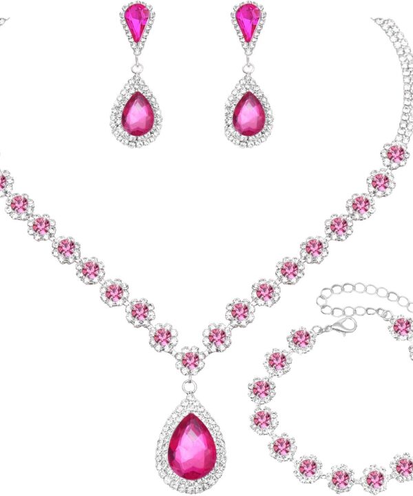 Elegant Silver Necklace Earrings Bracelet Bridal Wedding Jewelry Sets for Brides Bridesmaids Prom Formal Jewellery Accessories for Women