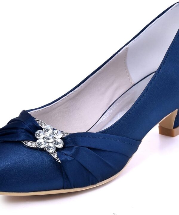 ELEGANTPARK Closed Toe Shoes for Women Low Heel Comfortable Wedding Shoes for Bride Satin Rhinestones Bridal Evening Prom Dress Pumps