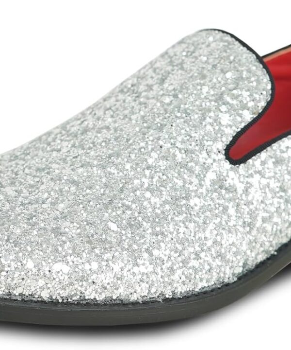bravo! Men Dress Shoe Prom Slip on Loafer Tuxedo Shoe Classic Metallic Glitter for Wedding Prom Party Black Gold Silver