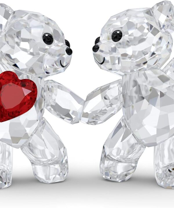 SWAROVSKI Kris Bears Happy Together Figurine Set, Clear Swarovski Crystal with a Red Heart and Pink Flower Accent, Part of the Swarovski Kris Bears Collection
