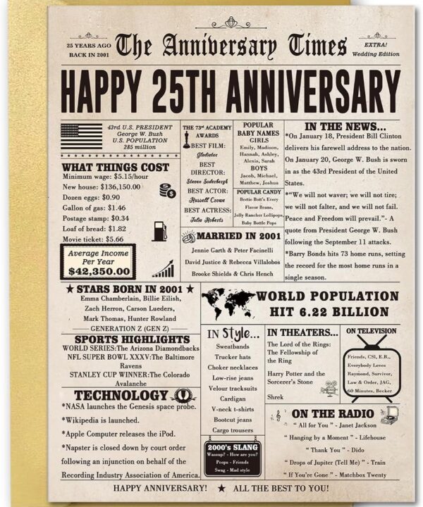 Jumbo 25th Anniversary Card for Husband Wife Couples, Big 25 Year Anniversary Card Gifts for Dad Mom Parents, Romantic Silver Wedding Gifts for Husband Wife