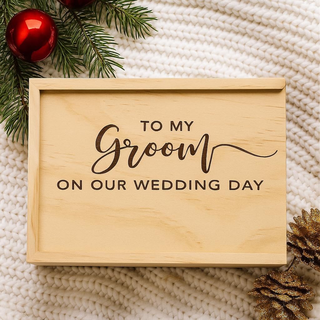 Koyal Wholesale Engraved Wood Groom Gift Box from Bride Wedding Day Gift for Groom, Husband, or Fianc Sentimental Keepsake Box, Perfect Groom Gifts from Bride for Wedding Morning Boudoir Photo Box