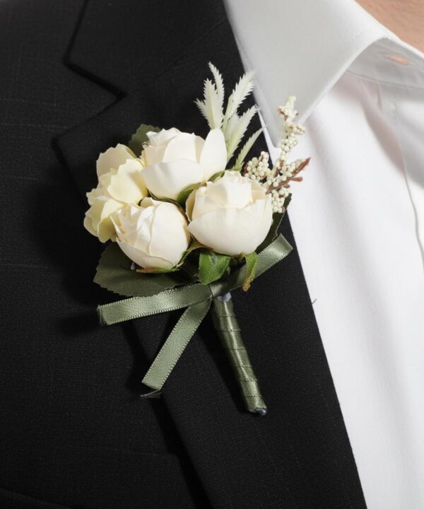 Wedding White Rose Boutonniere Men's Flower Buttonholes Artificial Rose Flowers Groom Groomsmans Suit Decoration Boho Prom Boutonniere for Wedding Anniversary Formal Dinner Party