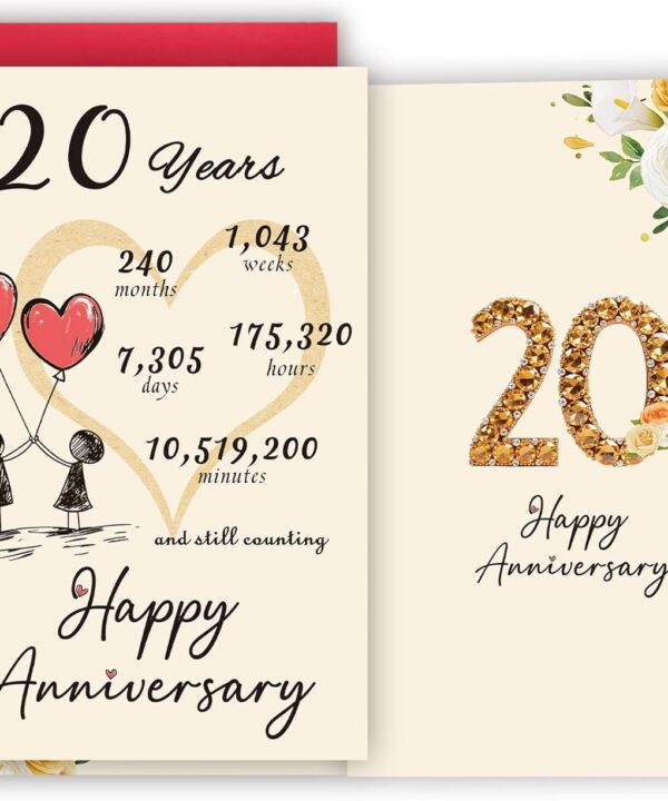 20th Anniversary Card,20th Anniversary Decorations,20 Year Wedding Anniversary Card Gift,Happy Golden Diamond Anniversary,8x5.3 Inches,Double-Sided