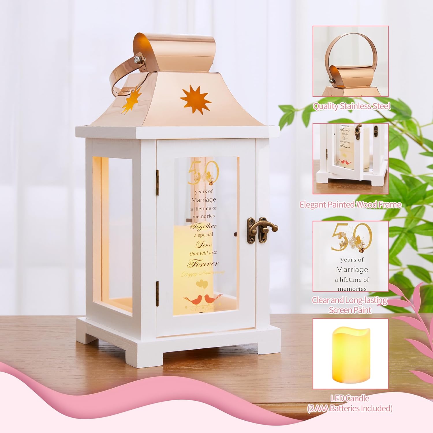 WOODEXPE 50th Anniversary Lantern, Best Golden Wedding Gifts for Couple, Parents, Wife, Husband