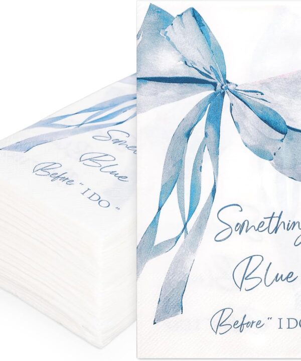 JarThenaAMCS 50 Pcs Blue Bow Guest Napkins Bowknot Disposable Napkins Something Blue Before I Do Dinner Hand Paper Napkins for Bathroom Bridal Shower Bachelorette Party Table Supplies