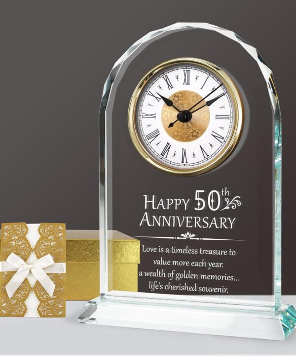 50th Anniversary Wedding Clock, Anniversary Couple Gifts for Parents, Anniversary Quartz Clock, Happy 50th with Gold Box Card, Best Gifts for Couple, Parents, Grandparents