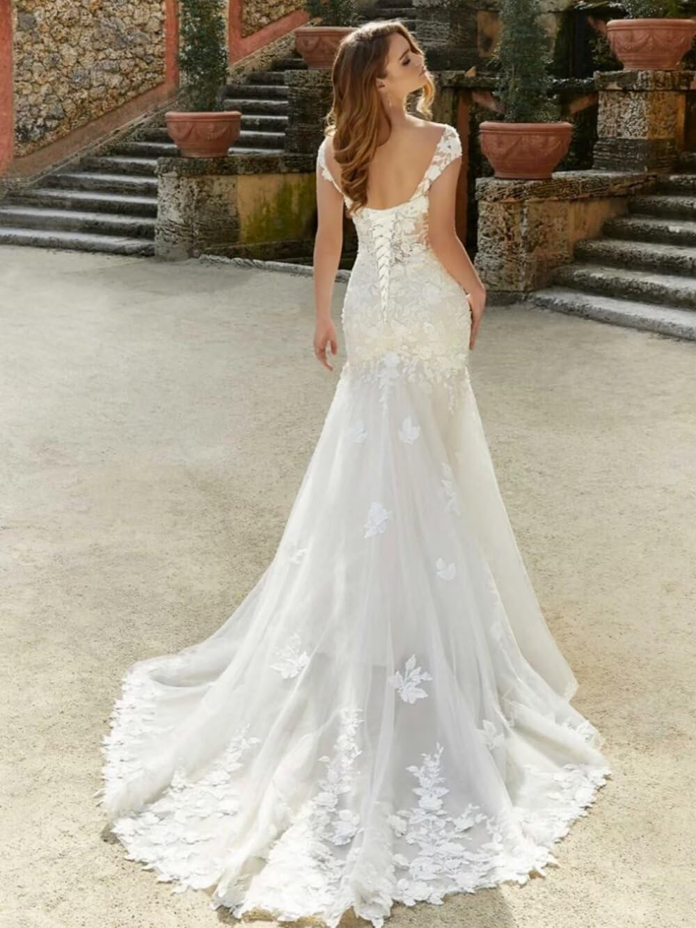 Boho Wedding Dress for Bride Mermaid Beach Bridal Gowns with Train BOFD2