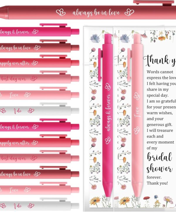 Marspark 30 Sets Bridal Shower Favors for Guests Wedding Pens Bulk with Thank You Cards Bridal Shower Retractable Ballpoint Pen for Wedding Souvenirs Table Gifts Game Prizes (Wildflowers)
