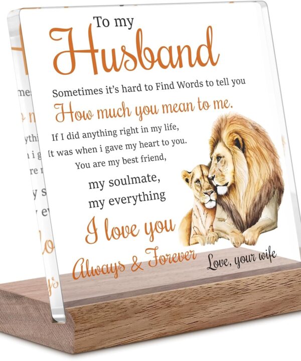 Valentines Day Gifts for Husband from Wife Lion Themed Loving Acrylic Plaque Gifts - Romantic Birthday Gifts for Husband Home Office Desk Decorations, Christmas, Wedding Anniversary, Father's Day Gifts