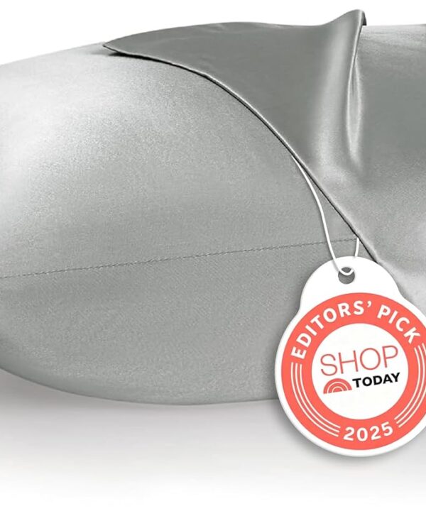 Bedsure Satin Pillowcase, Similar to Silk Pillow Cases Queen Size Set of 2, Cooling Pillow Case Covers with Envelope Closure, Room Decor Valentine Gifts for Women Men, Silver Grey, 20x30 Inches, 2pcs