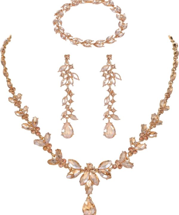 Kamirola Bridal Wedding Jewelry Set for Women/Brides/Bridesmaids Crystal Jewelry Set for Wedding Prom Party Bridal Crystal Necklace Earrings Bracelet Set