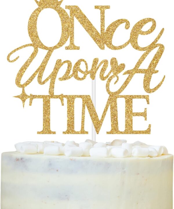 Once Upon A Time Cake Topper, Bridal Shower Cake Decor, Funny Birthday/Wedding/Engagement/Bachelorette Party Decorations Supplies Gold Glitter