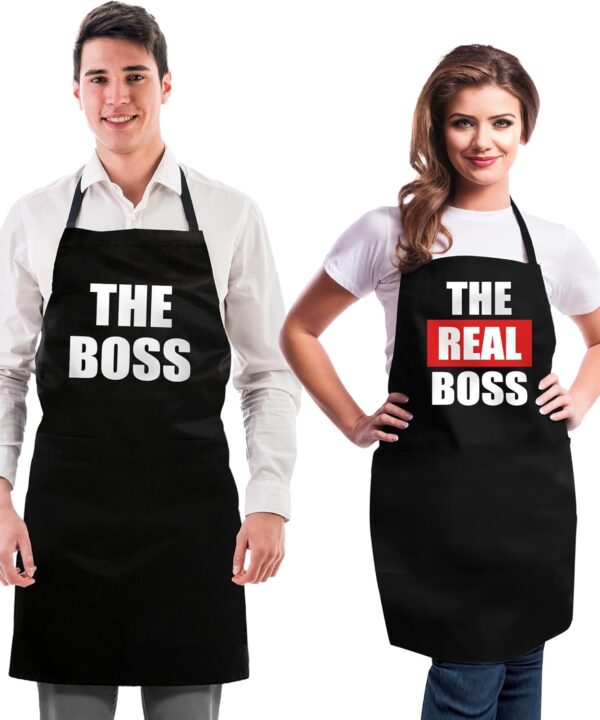 Funny Couple Aprons - Gift Ideas For Her Him - Kitchen Cooking Set - Birthday, Wedding, Engagement, Bridal Shower