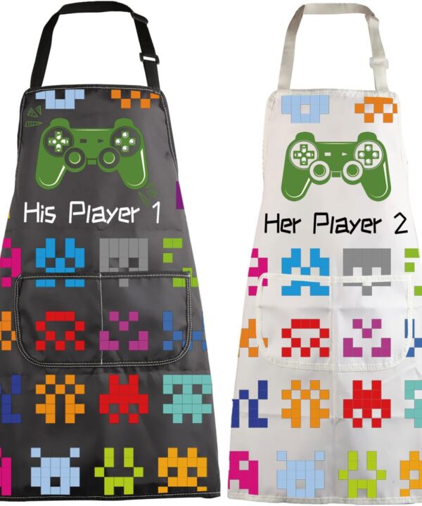 MBMSO Gamer Couples Aprons His Player 1 Her Player 2 Couples Matching Aprons Game Lover Gifts for His and Her Cooking Apron