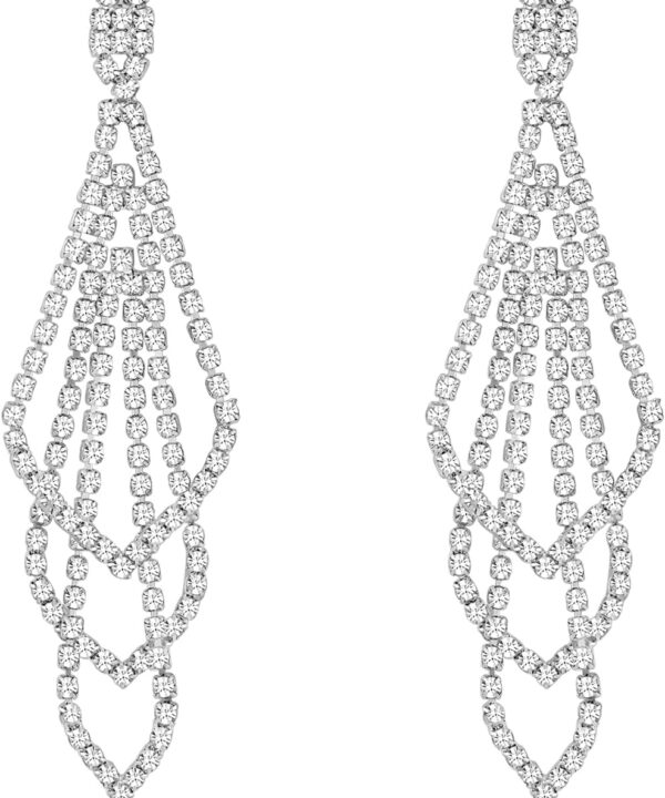 Silver Rhinestone Rectangle Dangle Earrings for Women Cubic Zirconia Crystal Dangle Earrings Long Chandelier Earrings Multi Layer Tassel Earrings Wedding Bridal Jewelry