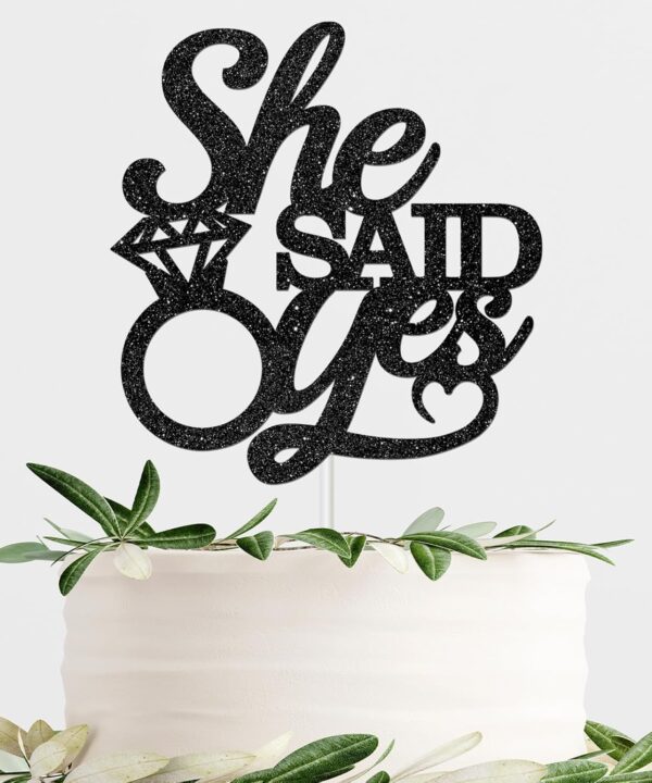She Said Yes Cake Topper, He Asked She Said Yes Cake Sign, Funny Wedding, Engagement, Bachelorette, Bridal Shower Glitter Party Decorations