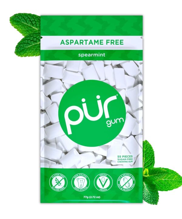 PUR Gum | Aspartame Free Chewing Gum | 100% Xylitol | Natural Spearmint Flavored Gum, 55 Pieces (Pack of 1)