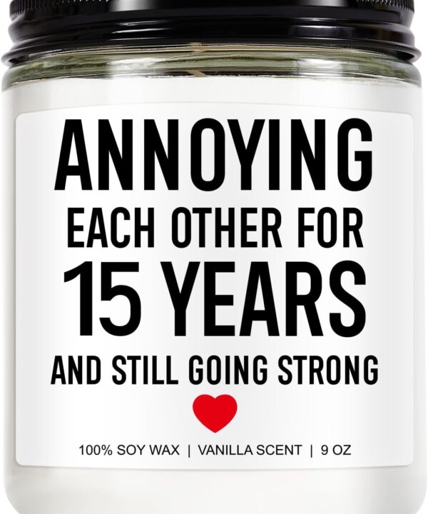Funny 15 Years Candle, 15 Year Anniversary, Gifts for Him, Her - 15th Anniversary, Gifts for Men, Women, Husband, Wife, Couple - 15th Wedding Anniv. Crystal Presents - 9 oz