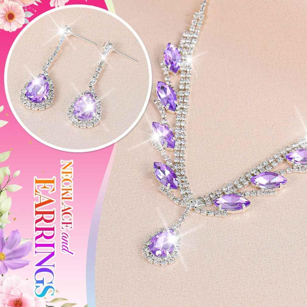 Unicra Rhinestone Bridal Wedding Jewelry Set Silver Necklace Earrings Sets Formal Prom Costume Jewelry Sets for Women and Brides