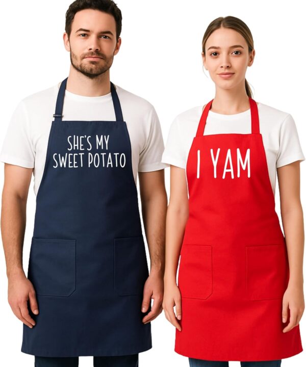 Funny Matching Aprons for Couples  His and Hers Cooking Aprons Set with Sayings, Gifts for Couples Who Cook, Christmas, Anniversaries, or Funny Couple Costumes