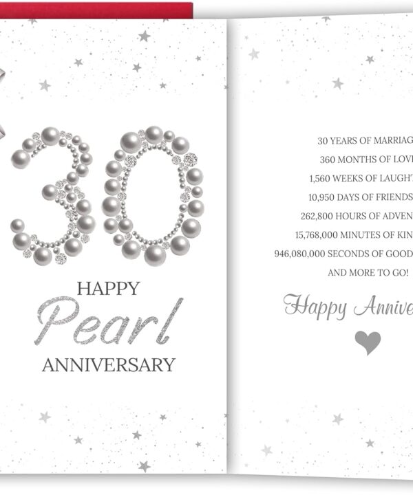 30 Year Anniversary Card for Wife Husband, Pearl Wedding Anniversary Card for Couples Him Her, 30th Marriage Milestone Greeting, Romantic Pearl Jubilee Gift for Spouse Partner