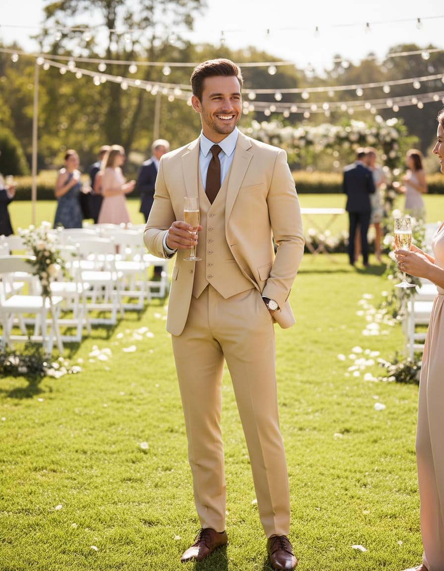 MoranX Business Men Suits Regular Fit 3 Piece Tuxedos Notch Lapel Blazer Vest Pants for Wedding Grooms