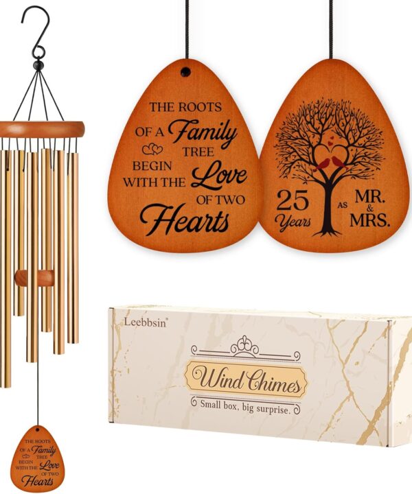 25th Wedding Anniversary Wind Chime, Happy 25th Anniversary Romantic Gifts for Couple, Parents, Wife, Husband, Friends, Sliver Wedding Anniversary's Keepsake Gifts Ideas
