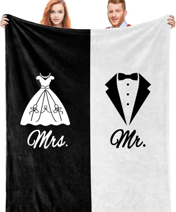 Mr and Mrs Gifts for Newlyweds Couples 2026, Bride and Groom Her Him Just Married Ideas Gift, Bridal Shower Gifts Christmas Throw Blanket 80"x60"