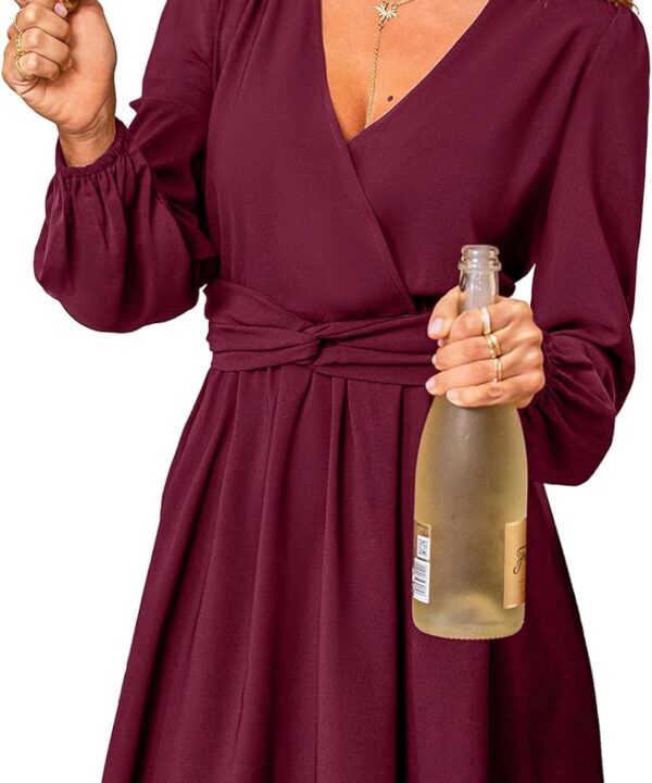 CUPSHE Women's Long Sleeve Mini Dress V Neck Elegant Cocktail Party Dress Fall Flowy Wedding Guest Dress