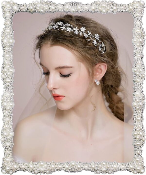 DIKAR 8x10 Picture Frame with Pearl for Wedding, Silver Plated with HD Acylic Finish Photo Frames with Rhinestones for Horizontal and Vertical Decor Tabletop Display