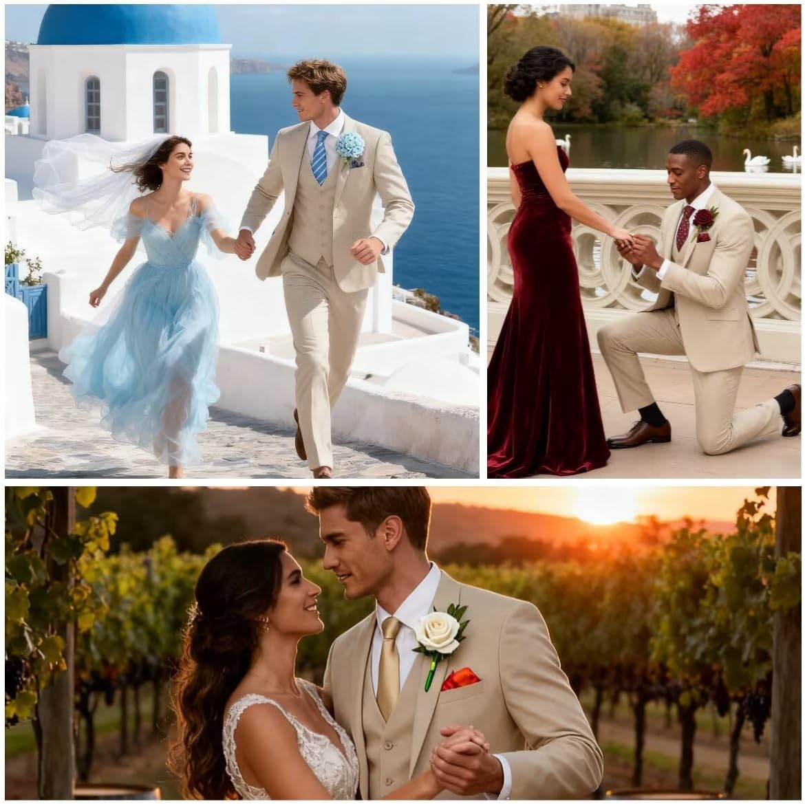 HUUTOE Mens 3 Piece Suits Slim Fit Prom Wedding Suits for Men Suit Summer Blazer Jacket Vest Pants Tuxedo Set