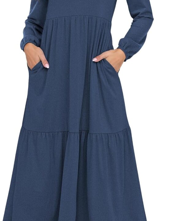 ANRABESS Women's Long Sleeve Maxi Dresses 2026 Spring Casual V Neck Flowy Tiered Boho Modest Vacation Dress with Pockets