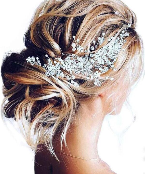 Unicra Bride Flower Wedding Hair Vine Crystal Bridal Piece Rhinestone Party Accessories Leaf Jewelry Bead Headpiece for Women and Girls